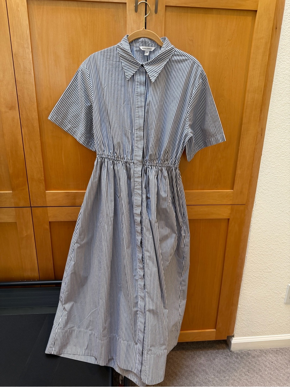 Banana Republic Blue and White Striped Midi Shirt Dress